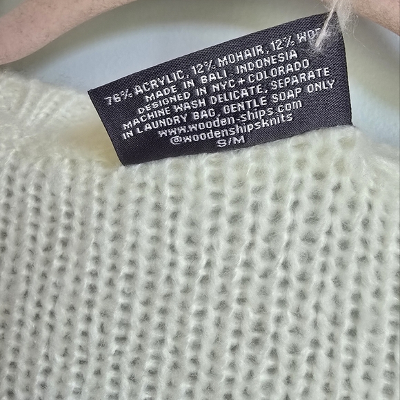 Wooden Ships, New, Ivory Heart Cable Knit Mohair Crew Neck Sweater SZ Medium - Picture 10 of 10